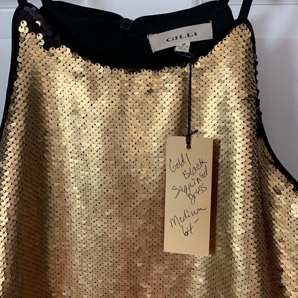 Gilli Size Medium NWT gold/black sequined cocktail dress - Picture 4 of 8